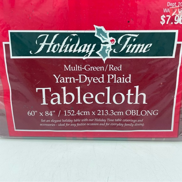 Christmas Plaid Tablecloth 60" x 84" Red Green Tartan Gold Metallic Thread NEW - Picture 2 of 5